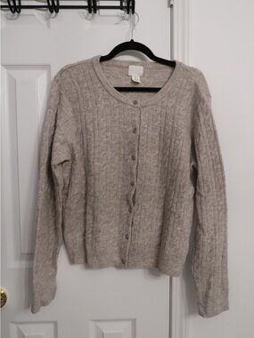 H&M Cable-Knit Button-Front Cardigan — Beige/Cream